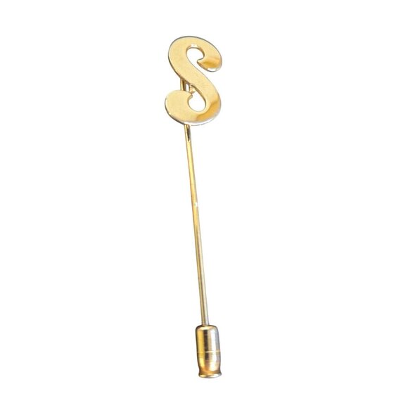 VTG Brooch Gold Tone Monogram Name Initial Stick Pin Brooch Letter "S" Gift - Picture 1 of 9